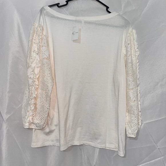 C Est.1946 Chic White Lace Long Sleeve With Flutter Trim Women's Blouse - Picture 11 of 12